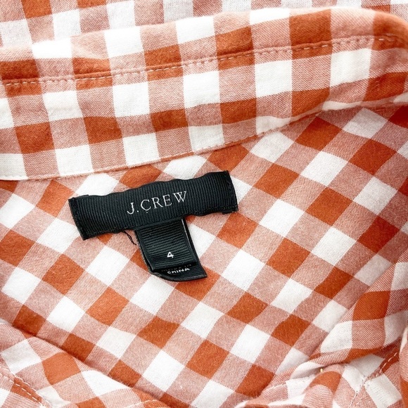J. Crew Red Gingham Plaid Tie Front Button Down Shirt Size 4 - Picture 11 of 13